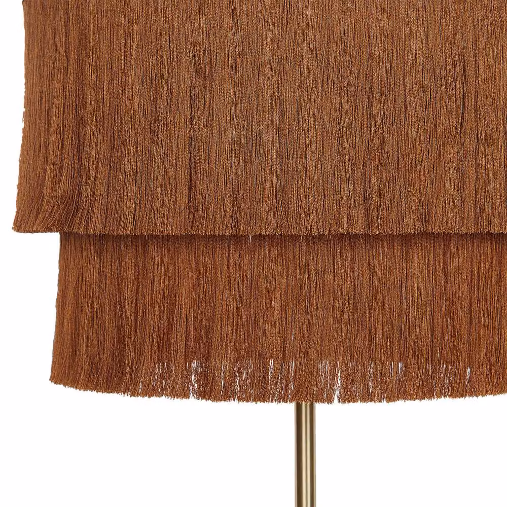 Wyld and Coco Vintage Floor Lamp with Brown Fabric Shade and Gold Metal Base, Height: 137 cm – 4