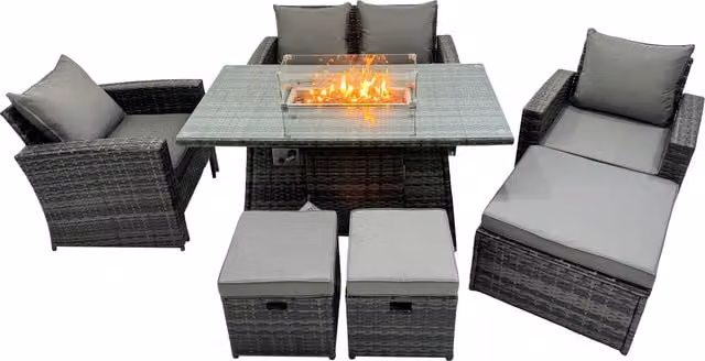 Fimous 7 Seater Rattan Outdoor Furniture Set with 3 Footstools in Grey