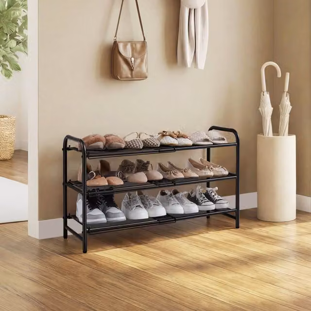 Yaheetech Expandable Metal Shoe Storage Rack in Black