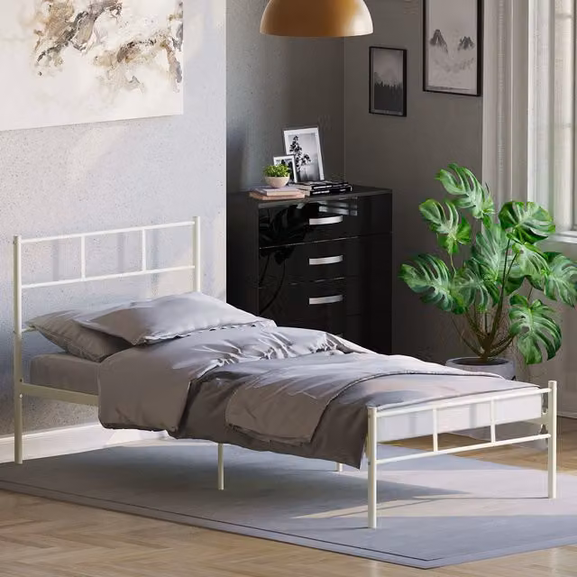 Vida Designs Modern Metal Bed Frame in White, W/D/H: 90 x 190 cm