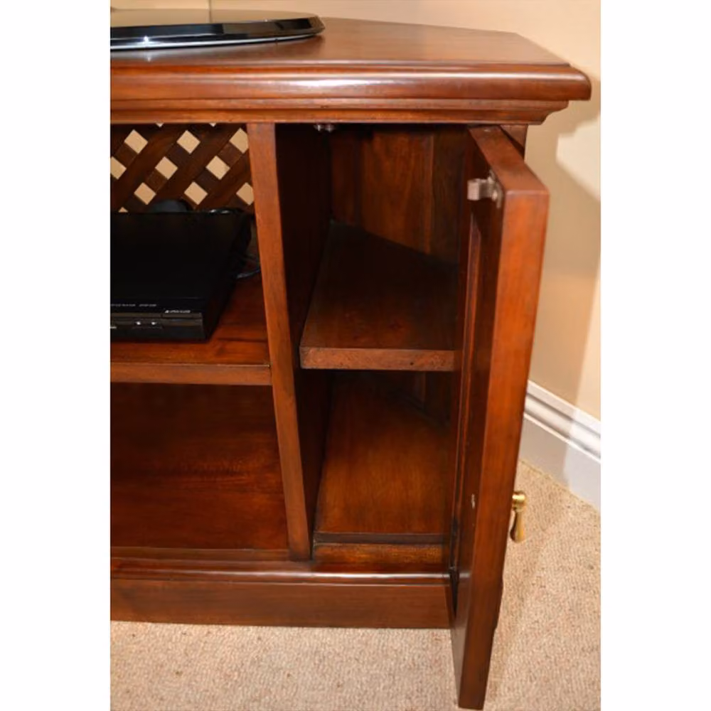 Lock Stock and Barrel Furniture Ltd Solid Corner TV Unit in Brown Mahogany Wood, W90 x D40 x H56 cm – 2