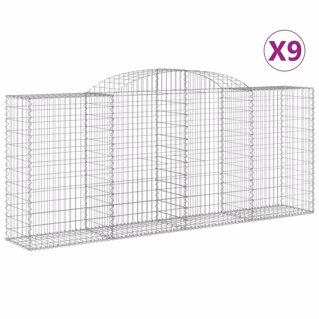 Berkfield Home Arched Gabion Baskets, 9 Piece Set, Silver Galvanised Steel, W: 300 cm, D: 50 cm, H: 120-140 cm – 2