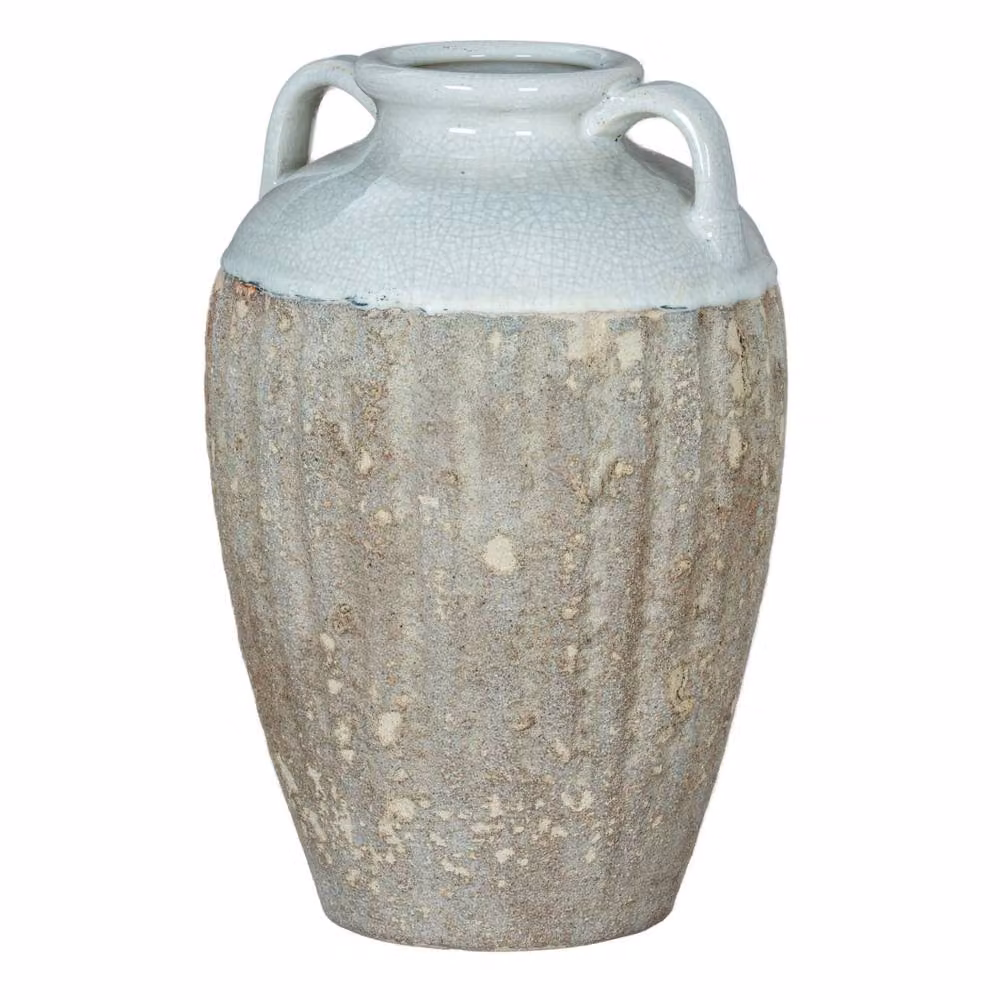 Wyld Haus Stonewild Large Ceramic Amphora Vase in White and Sand – 2