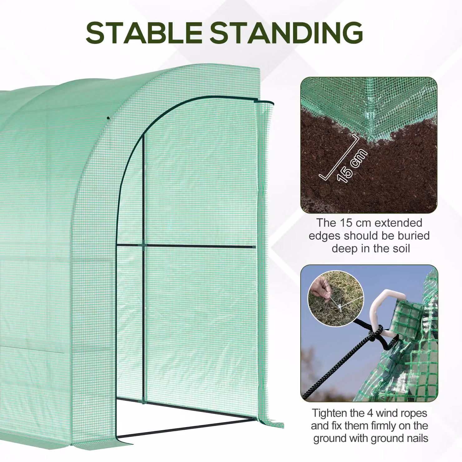 OUTSUNNY Green Lean-to Plant Greenhouse with Window and Roller Cover for Vegetable, Ornamental and Herb Gardens, W/D/H: 300 x 150 x 213 cm – 2