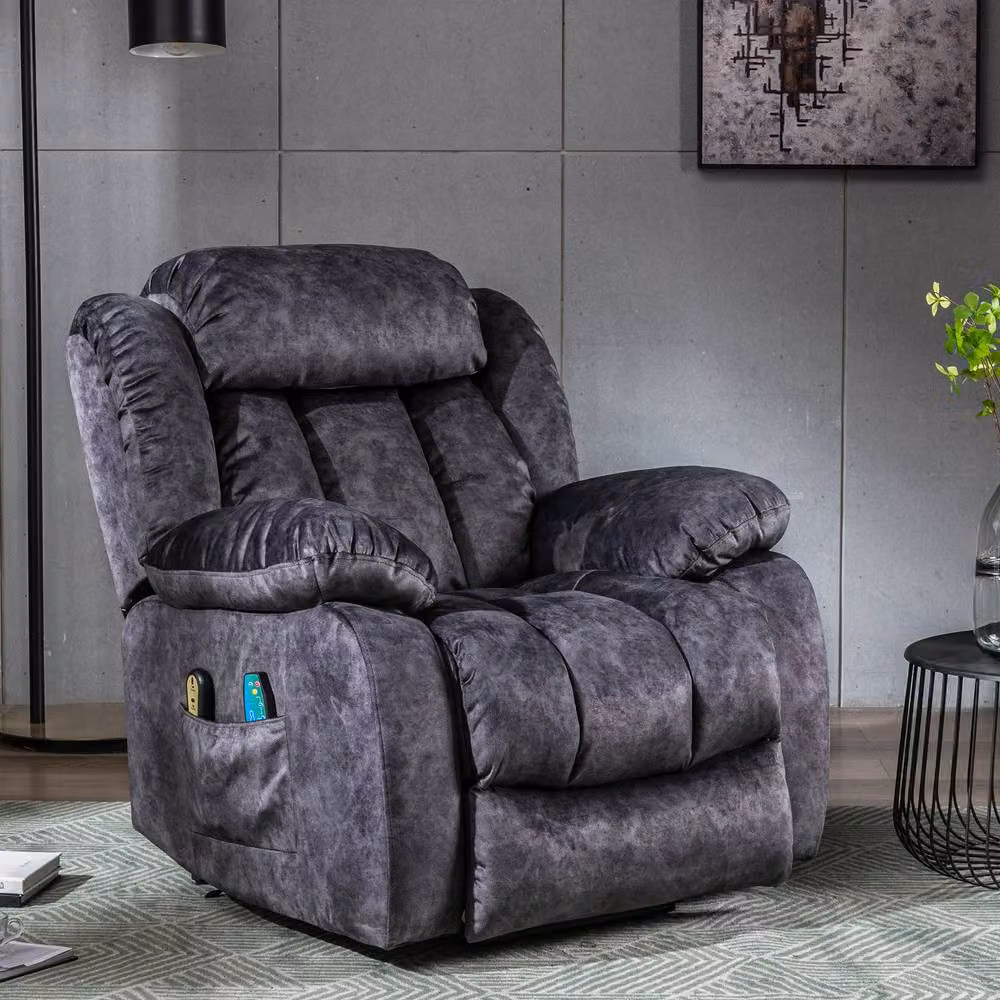 ModernLuxe Grey Velvet Massage Lift Recliner Chair with Heat and Vibration – 3