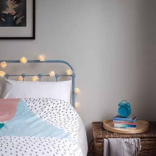 Lights4fun 20 Warm White LED Juliet Rose Fairy Lights in White and Transparent Fabric – 3