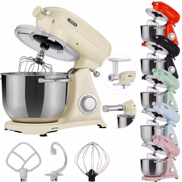 AREBOS Retro Stand Mixer with 6L Stainless Steel Mixing Bowl in Beige or White