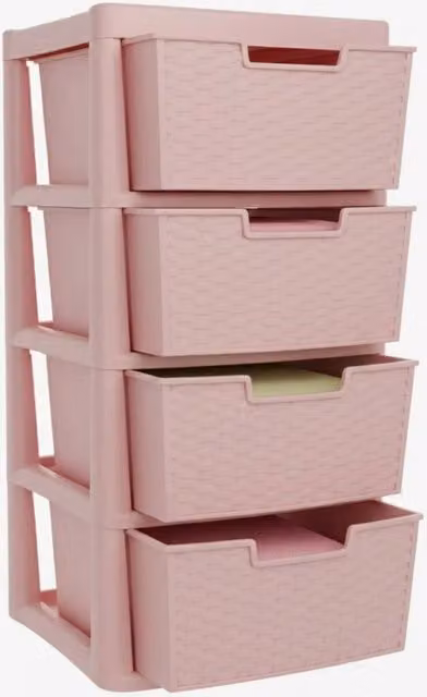 SPETLEK 4 Tier Large Pink Rattan Effect Plastic Drawer Unit