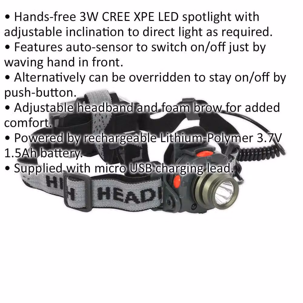 Loops Hands Free Head and Hat Torch with 3W LED, Motion Sensor and Adjustable Band in Black and Multicolour – 2