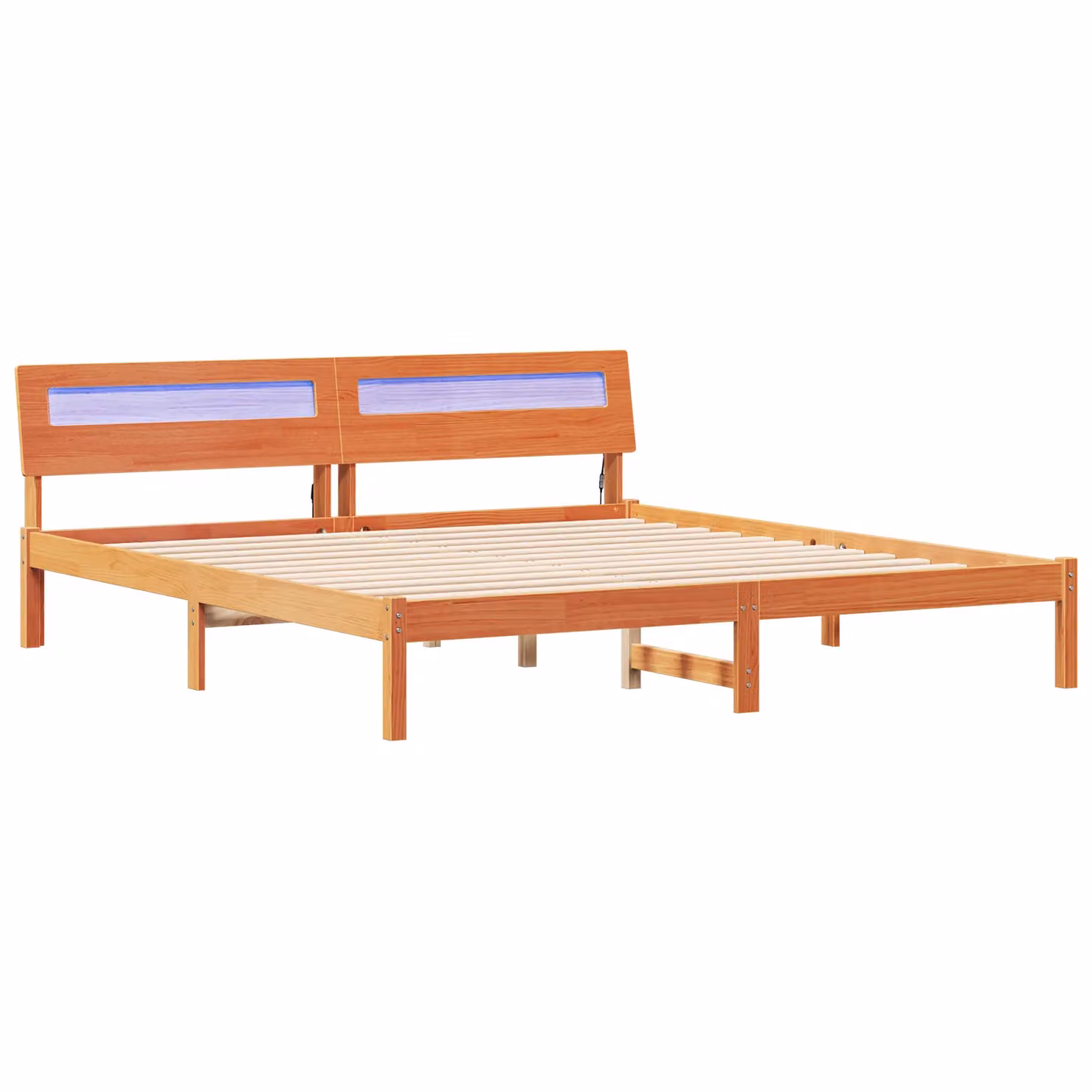 Berkfield Home Solid Wood Bed with LED Strip Lights and Headboard in Brown, W/D/H: 200 x 200 x 73 cm – 2