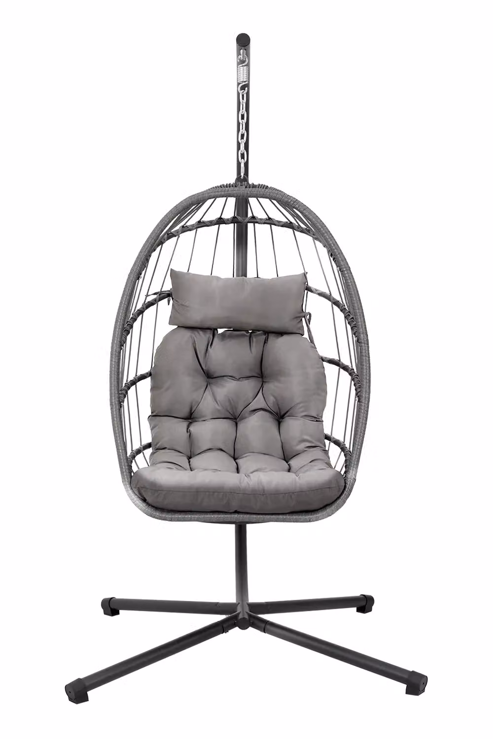 H&O Direct Grey Polyrattan Hanging Egg Chair with Stand and Fabric Cushion for Indoor and Outdoor Use – 2