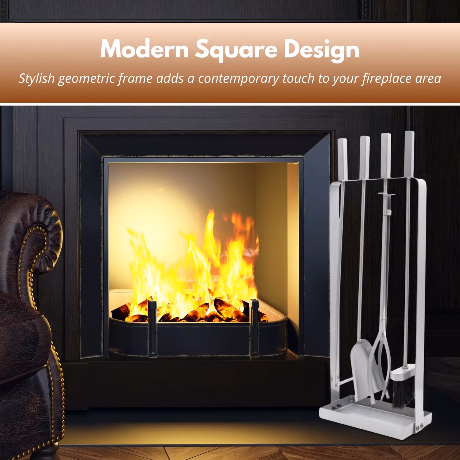 Marco Paul Silver 5 Piece Modern Companion Set for Wood Burners and Firesides – 6