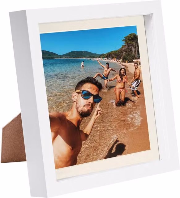 Nicola Spring White Square 3D Box Photo Frame with Glass and Mount W/D/H: 20.32 x 20.32 x 20.32 cm