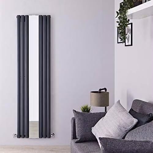 Hudson Reed HLA79 Revive Mirror Double Panel Radiator, Anthracite, W: 180 cm, H: 49.9 cm – 2
