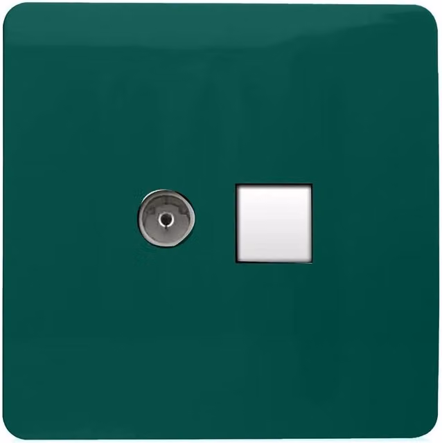 Trendi Switch 2 Gang Combination TV Co-Axial and RJ45 Cat 6 Ethernet Flush Sockets in Dark Forest Green