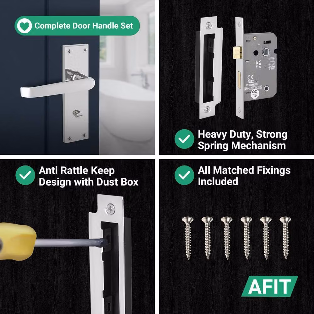 AFIT Polished Chrome Long Backplate Bathroom Door Handle Set in Silver, 1 Pair – 3