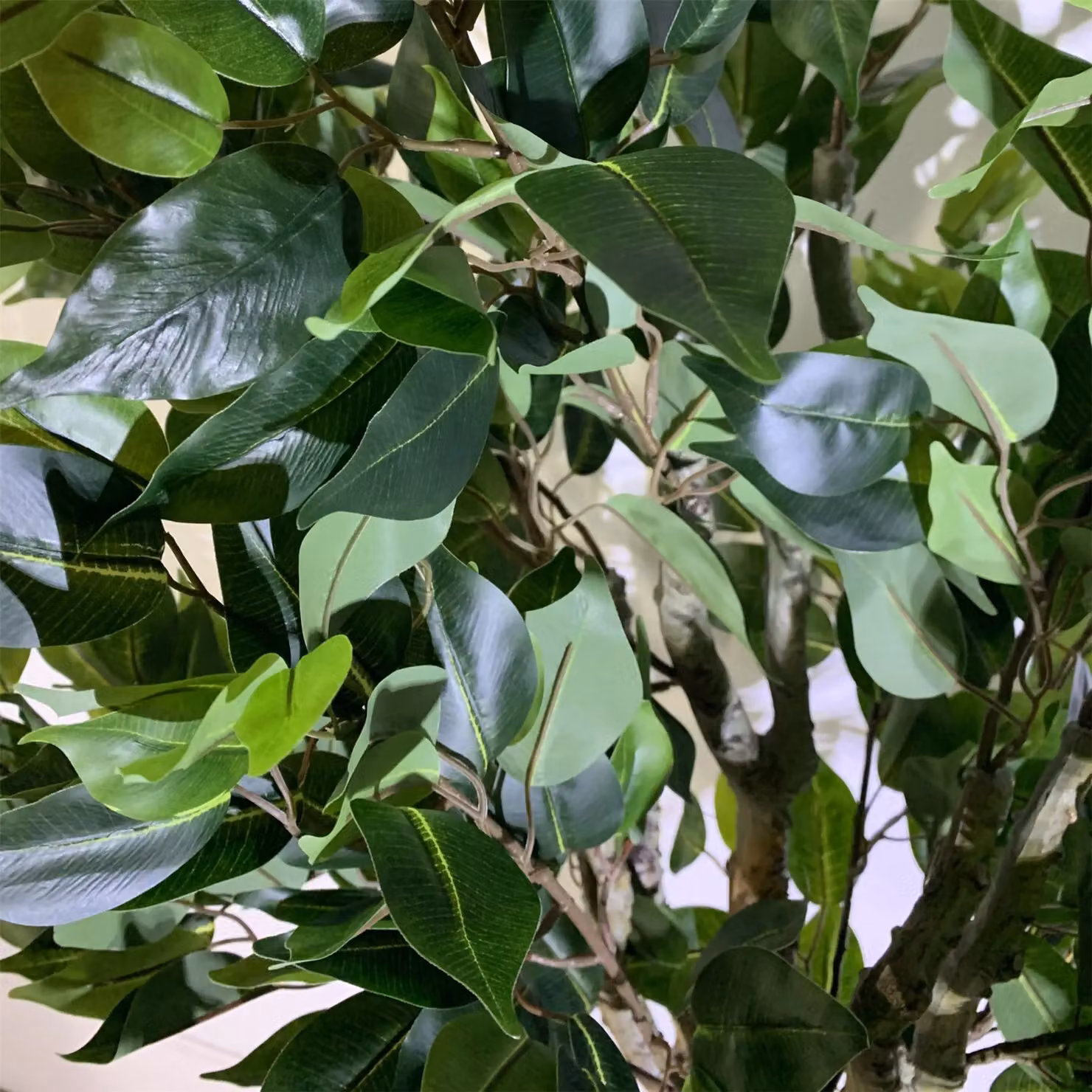 Leaf Realistic Artificial Ficus Tree in Green with Copper Curve Metal Planter, Height: 100 cm – 3