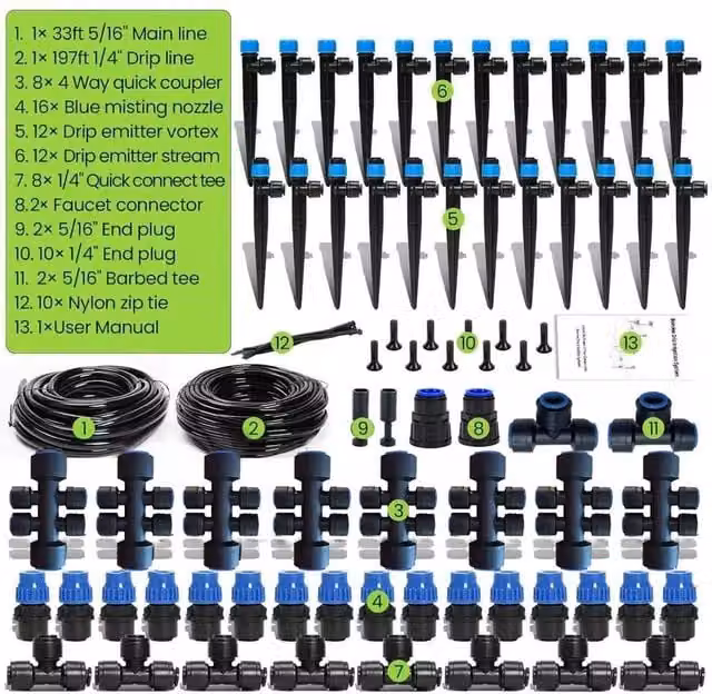 FLAVORA Automatic Drip Irrigation Kit for Garden Plants, Black, 1.25kg – 1