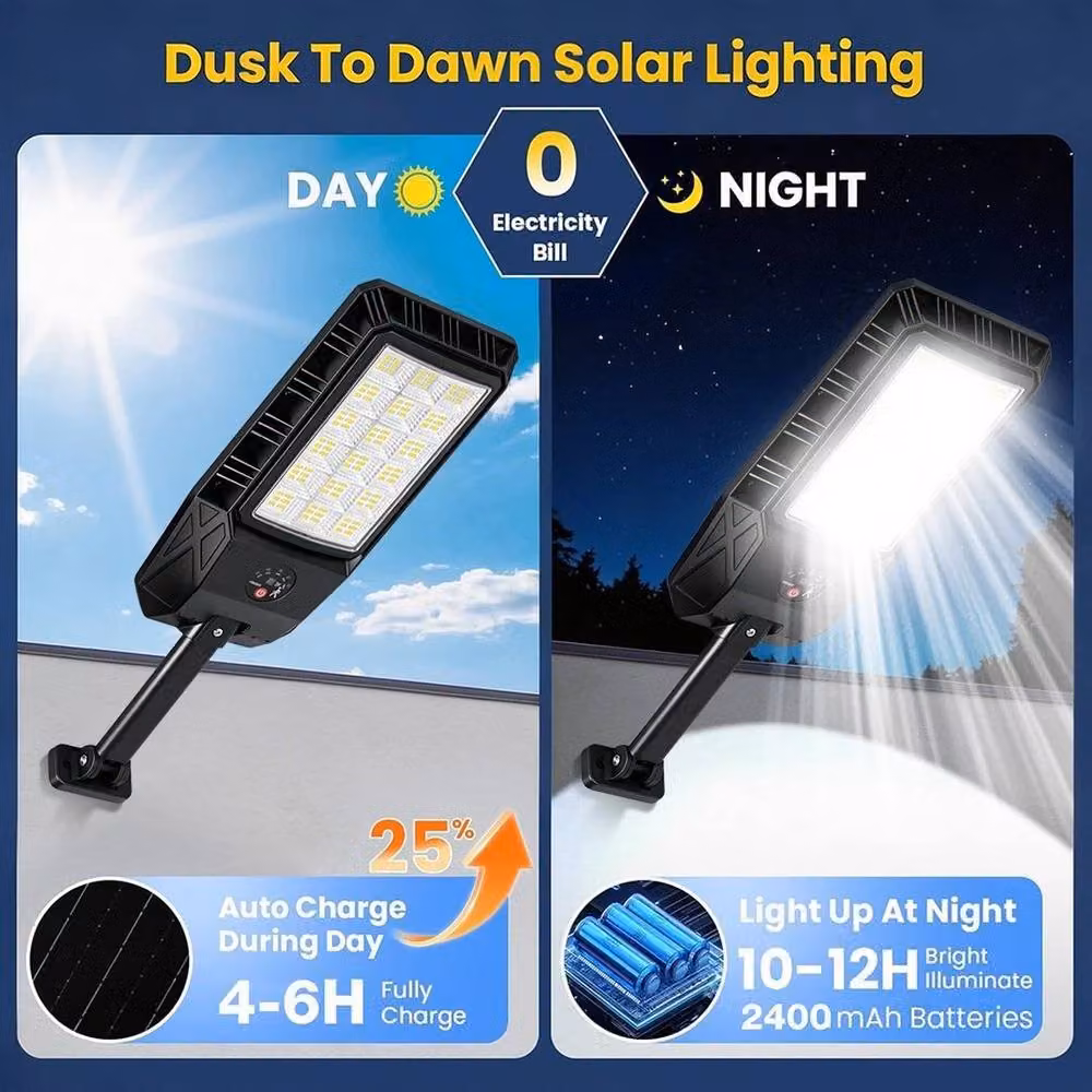 FLAVORA Commercial Outdoor Solar LED Street Light with Motion Sensor in Black – 3