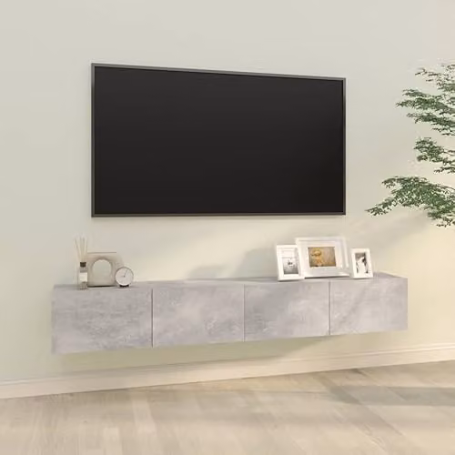 vidaXL Set of 2 Wall-Mounted TV Cabinets in Concrete Grey, Modern MDF Storage with Hinged Doors, W/D/H: 100 x 30 x 30 cm – 2