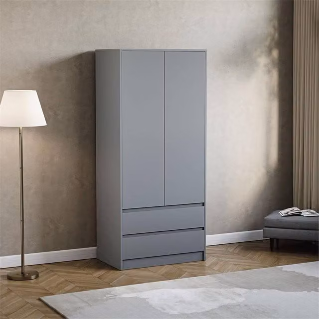 FORGEVIO Modern Grey 2 Door 2 Drawer Wardrobe with Push to Open Mechanism