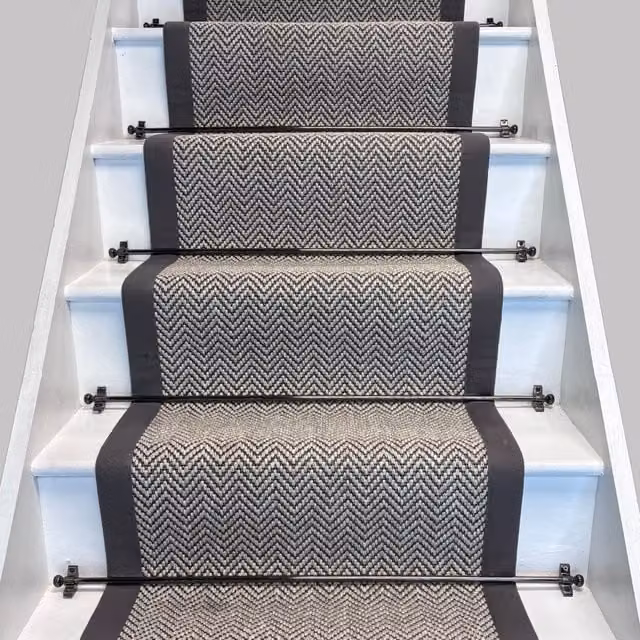 RainbowHome Herringbone Java Stair Runner in White with Grey Cotton Border, W/D/H: 20 x 12 x 12 cm – 1