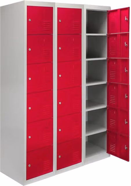 Monstershop Set of 3 Metal Storage Lockers with Six Hinged Doors, Red, H 180 x W 45 x D 38 cm – 1