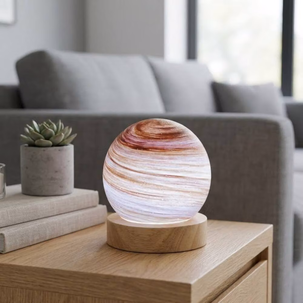 Garden Greatness Aurora Red Planetary Radiant Light, Dimmable Multicolour Glass Sphere Tabletop Lamp with Wood Base – 2