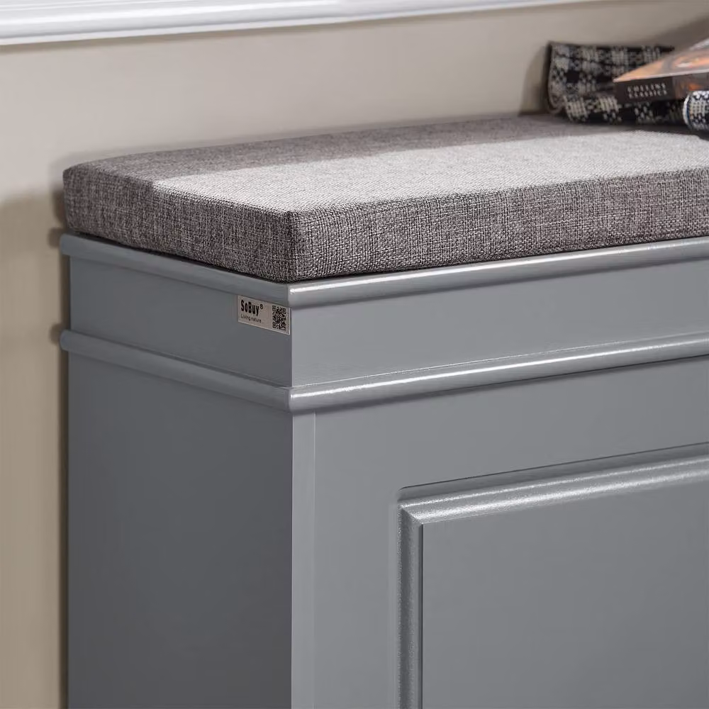 SoBuy Slim Grey Fabric Entrance Bench and Shoe Rack with Rustic Design – 3