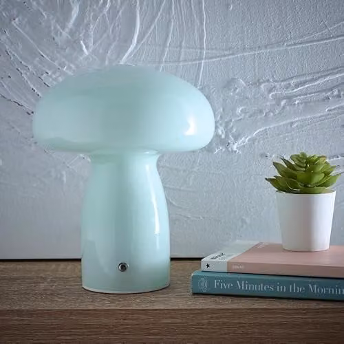 K LIVING Cory Rechargeable LED Mushroom Glass Table Lamp in Blue