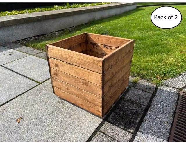Charles Taylor Pack of 2 Large Open Berwick Wood Planters in Light Brown – 1