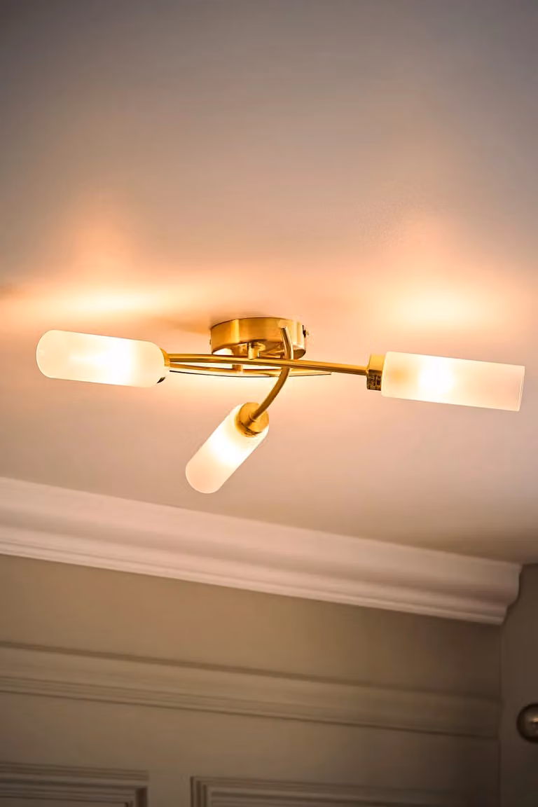 ValueLights Maya 3 Way Curved Cross Over Flush Ceiling Light in Gold with LED Bulb