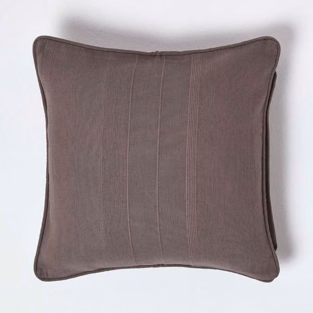 Homescapes Cotton Rajput Ribbed Cushion Cover in Grey, 45 x 45 cm