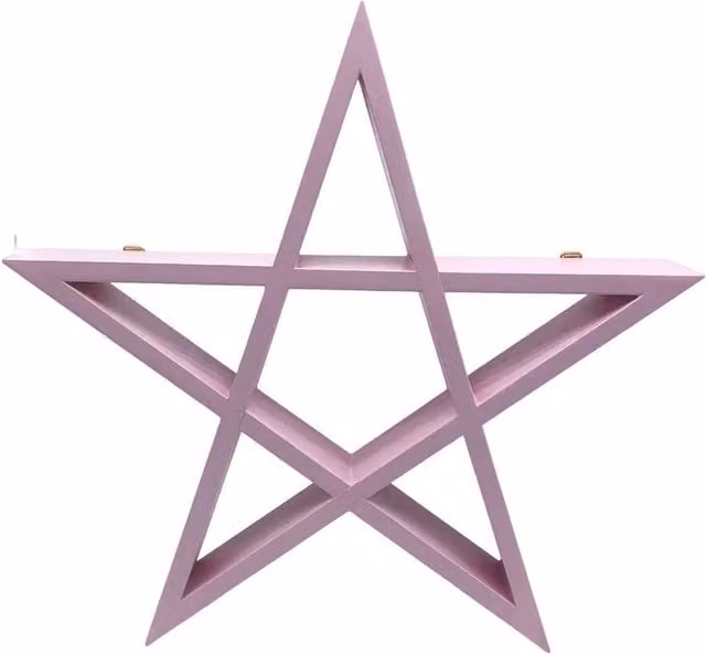 FORGEVIO Pink Wooden Wiccan Wall Shelf with Boho Display Rack