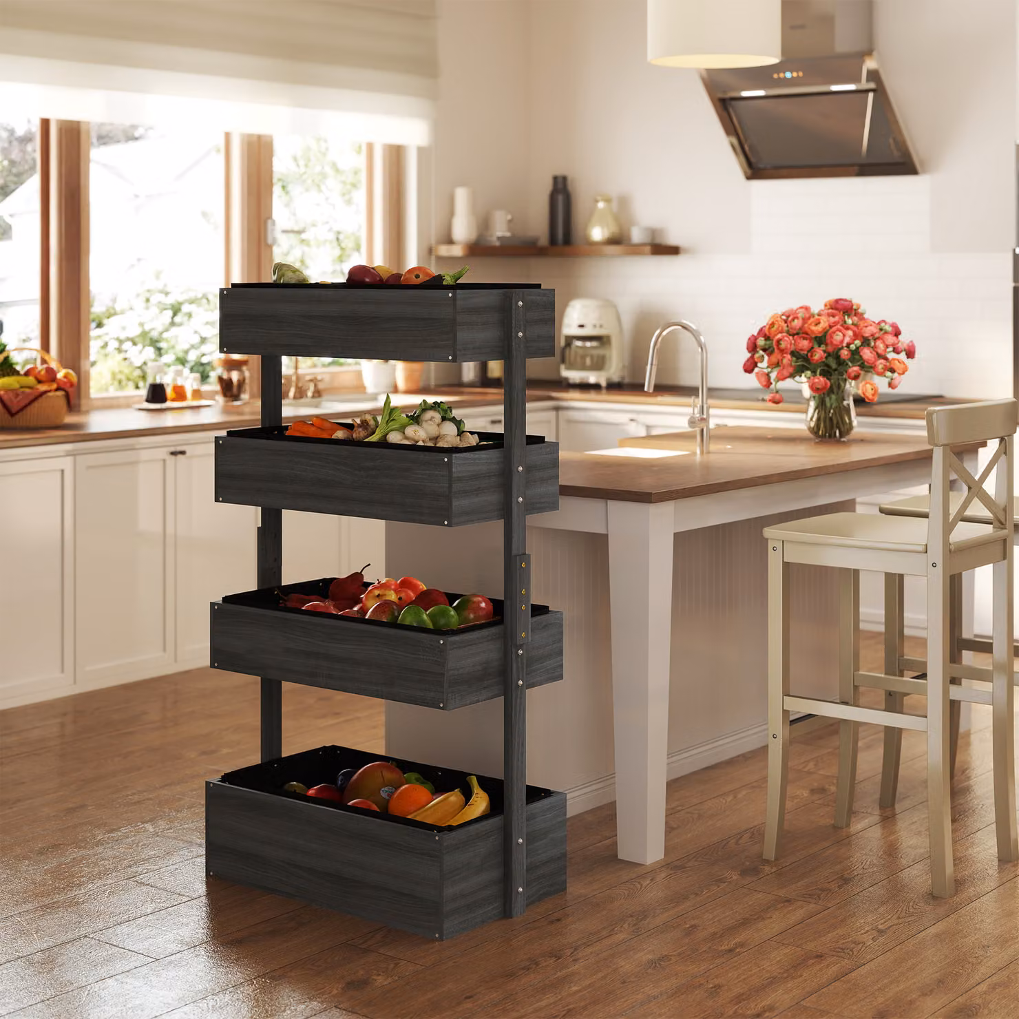 Outsunny 4-Tier Wooden Raised Bed Planter, Grey, H x W x D: 142 x 80 x 45 cm – 7