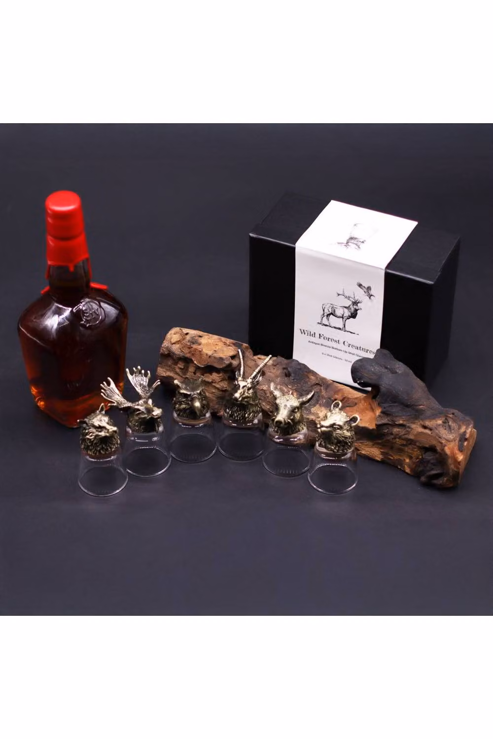 KDMD Wild Forest Creatures Shot Glass Set, 6 x 50ml Transparent and Antique Bronze Glass Shot Glasses – 4
