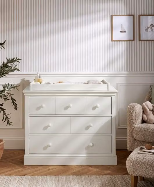 Mamas & Papas Classic 3 Drawer Dresser and Baby Changing Unit with Removable Changing Mat in Matt White
