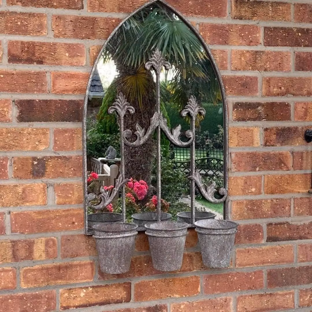 Minster Antique Rusty Wall Mirror with Triple Planter, Dark Grey, W: 45 cm, H: 78 cm – 3