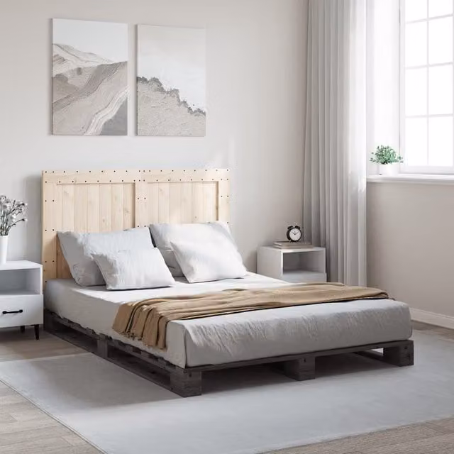 Berkfield Home Rustic Solid Wood Pine Bed Frame in Grey, W/D/H: 140 x 200 cm – 1