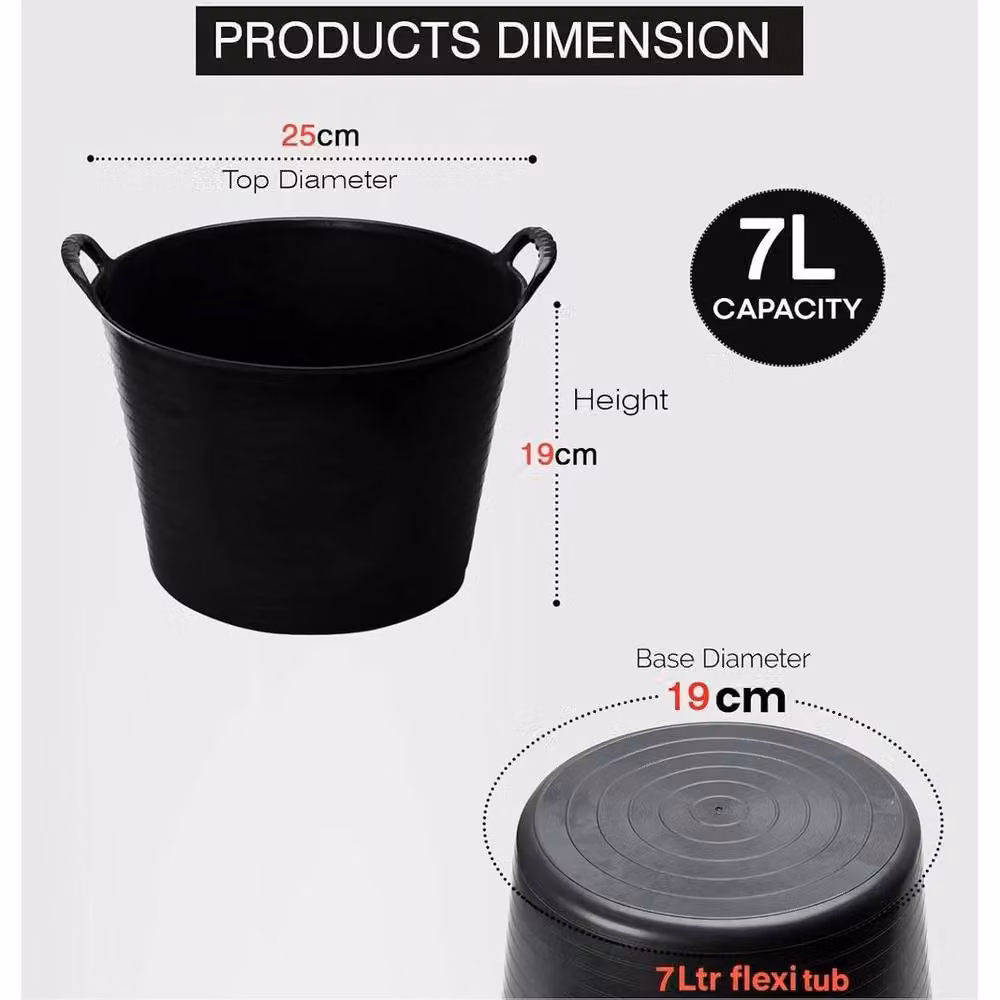 SPETLEK 7L Small Flexi Tub with Handles, Black, Pack of 3 – 3
