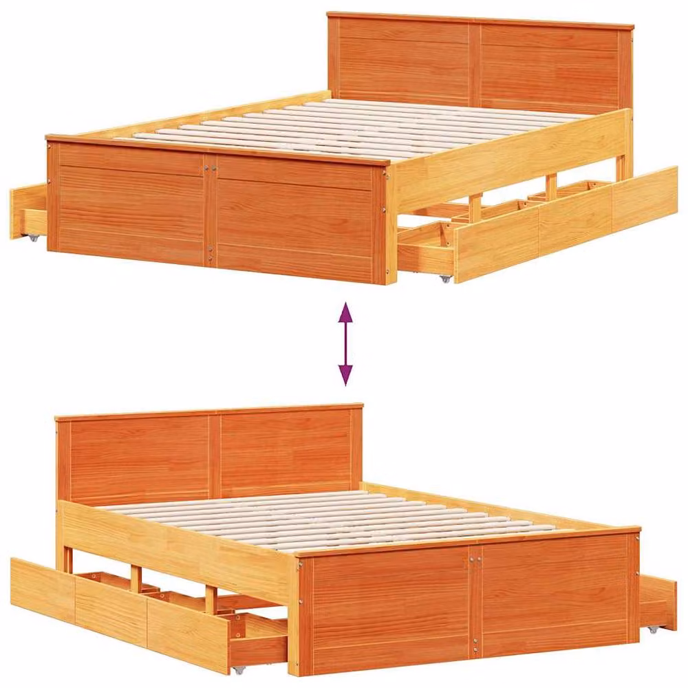 Berkfield Home Solid Pine Bed Frame with Headboard and Drawers, Wax Brown, W/D/H: 140 x 190 x 75 cm – 4