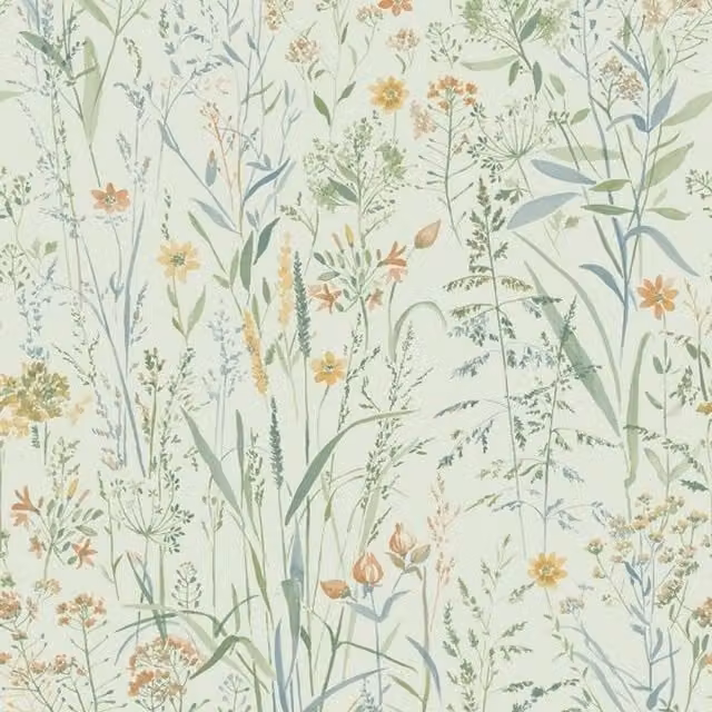 Grandeco Floral Botanical Textured Vinyl Wallpaper in Sage Green, Yellow and Blue