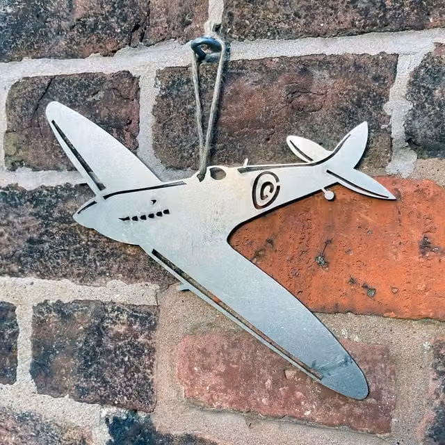 Poppyforge Hanging Spitfire Metal Garden Art in Silver, W: 23 cm, H: 18 cm – 1