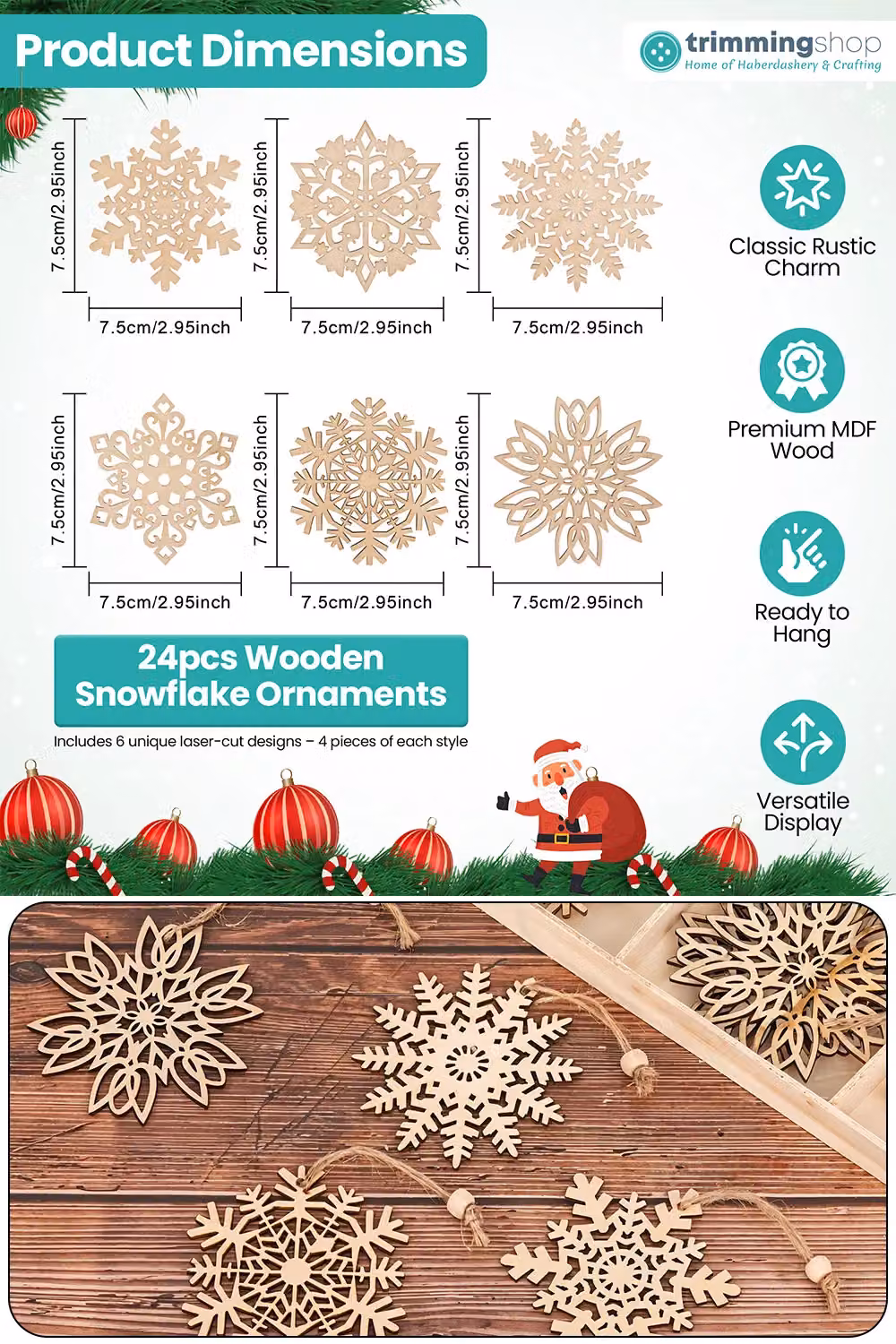 Neel Blue Wooden Snowflake Ornaments, Pack of 24, Light Beige – 2