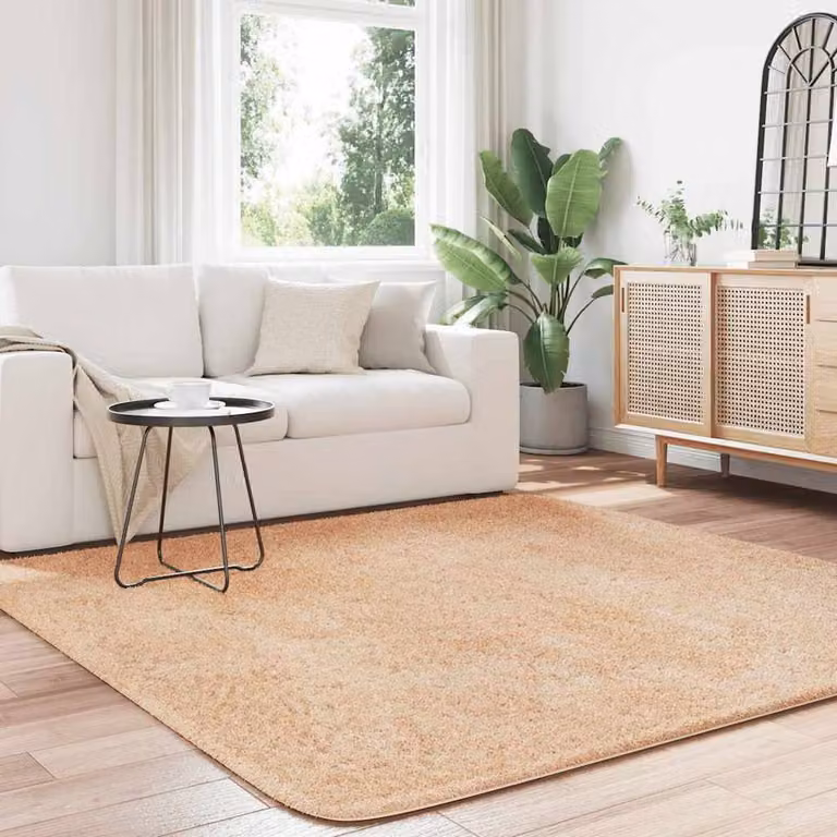 Berkfield Home NAVARRA Shaggy High Pile Rug, Beige, W/D: 200 x 200 cm, Polyester