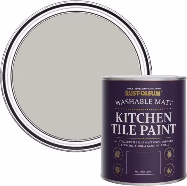 Rust-Oleum Water-Based Kitchen Tile Paint in Matt Finish, Tyne Fog Grey, 750ml