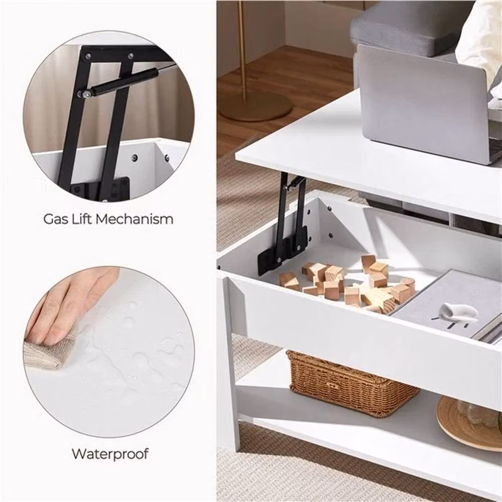 SPETLEK Modern Rectangular Lift Top Coffee Table in White with Height Adjustable Mechanism – 2