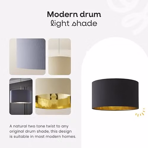 ValueLights Modern Grey and Chrome Fabric Cylinder Drum Light Shade, Shade Width: 45 cm