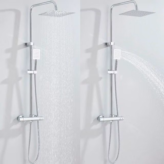 KORVIXA Thermostatic Exposed Shower Mixer in Silver and Chrome