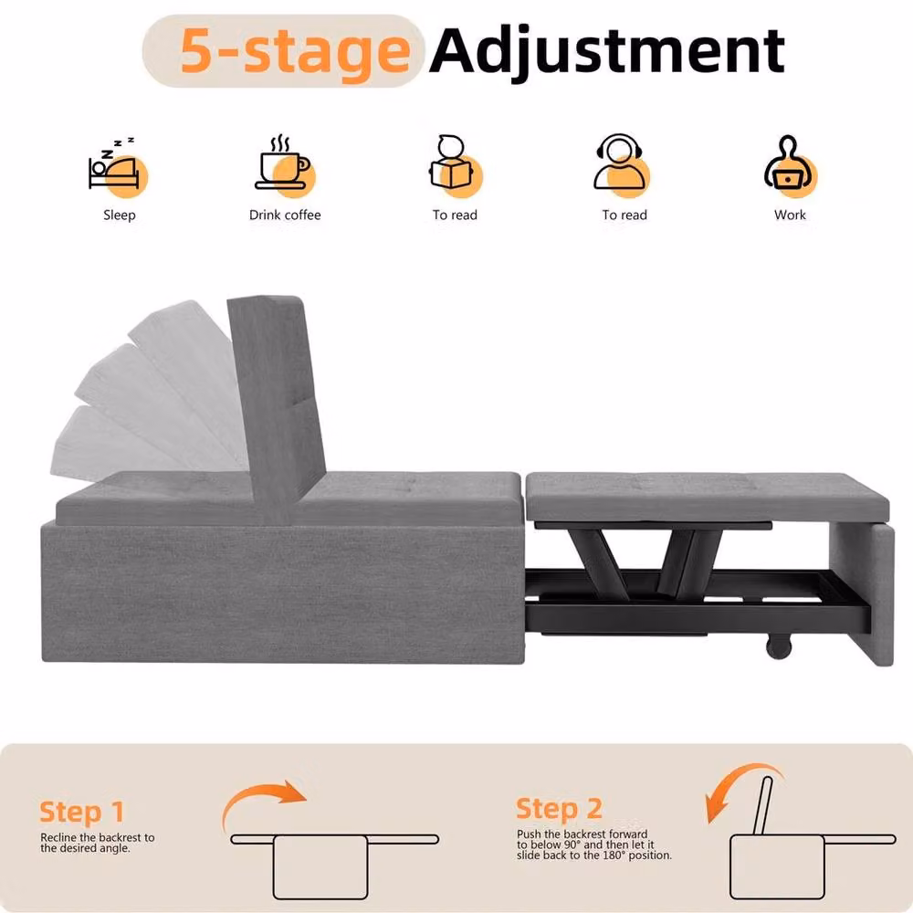 KORVIXA 4-in-1 Multifunction Folding Sofa Bed and Convertible Sleeper Chair in Grey, W/D/H: 100 x 100 x 100 cm – 5